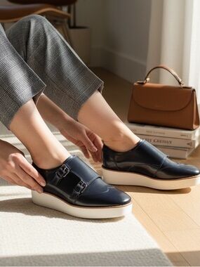 Massimo Dutti Navy Leather Double Monk Strap Loafers
Size 7 BNWT